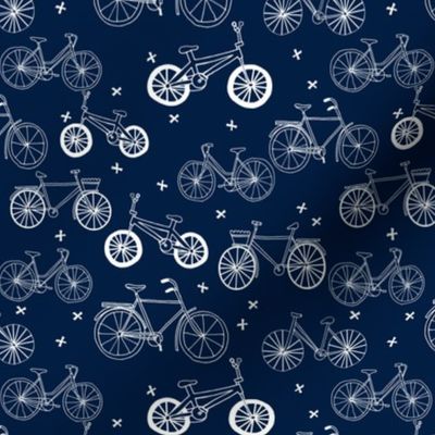 bicycles // hand drawn navy blue kids bikes bicycles fun bike hand-drawn illustration bicycle print