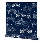 bicycles // hand drawn navy blue kids bikes bicycles fun bike hand-drawn illustration bicycle print