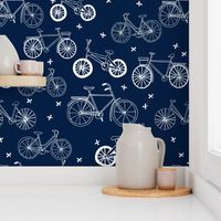 bicycles // hand drawn navy blue kids bikes bicycles fun bike hand-drawn illustration bicycle print