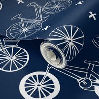 bicycles // hand drawn navy blue kids bikes bicycles fun bike hand-drawn illustration bicycle print