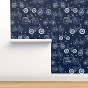 bicycles // hand drawn navy blue kids bikes bicycles fun bike hand-drawn illustration bicycle print