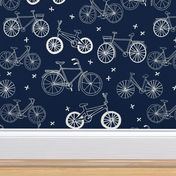 bicycles // hand drawn navy blue kids bikes bicycles fun bike hand-drawn illustration bicycle print