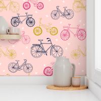 bicycles // pink mustard navy cute girls summer bicycle bikes pink pastel design