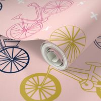 bicycles // pink mustard navy cute girls summer bicycle bikes pink pastel design