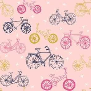 bicycles // pink mustard navy cute girls summer bicycle bikes pink pastel design