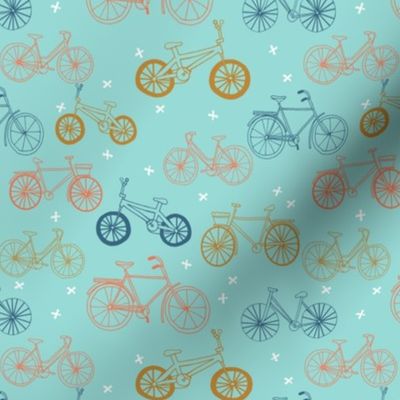 bicycles // mint navy yellow hand drawn bike cute summer kids design