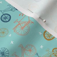 bicycles // mint navy yellow hand drawn bike cute summer kids design