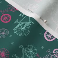 bicycles // hand drawn pink and green summer cute girls bicycle portland summer print