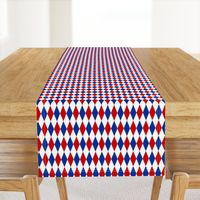 red, blue and white harlequin