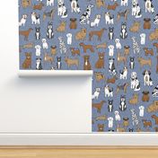 happy dogs // stonewash blue linen look fabric boston terrier sheepdog english bulldog dalmatian dogs