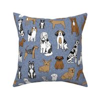 happy dogs // stonewash blue linen look fabric boston terrier sheepdog english bulldog dalmatian dogs