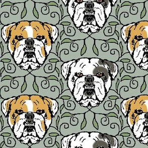 English Bulldog Portraits with Vines