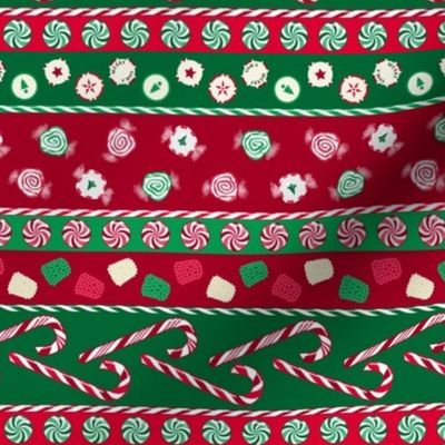 Christmas Candy Stripes Railroaded Red Green White