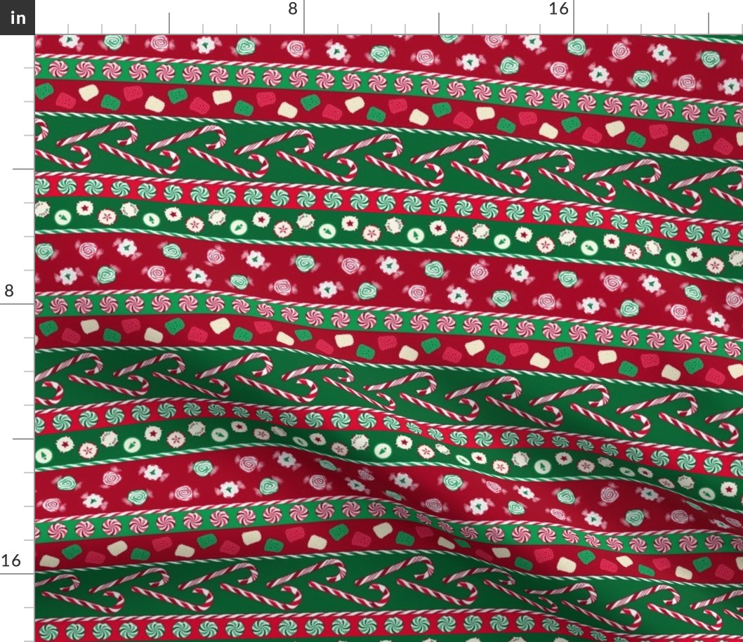 Christmas Candy Stripes Railroaded Red Green White