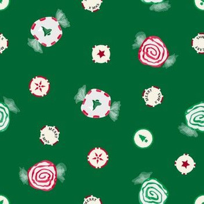 Christmas Taffy and Cut Rock Candy Green Red Cream White