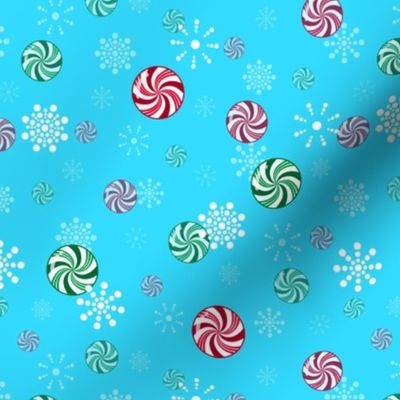 Christmas Peppermint and Wintergreen Candies Falling Blue Red Green White