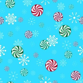 Christmas Peppermint and Wintergreen Candies Falling Blue Red Green White