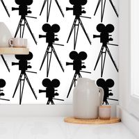 Vintage Movie Camera Silhouette Black & White