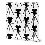 Vintage Movie Camera Silhouette Black & White