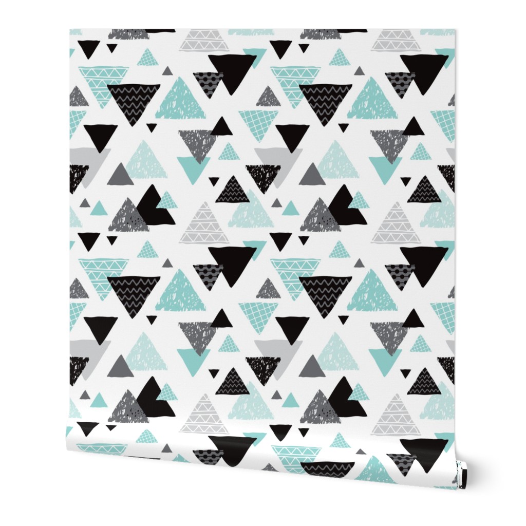 Geometric triangle aztec illustration hand drawn pattern mint blue