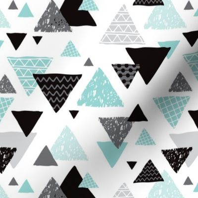 Geometric triangle aztec illustration hand drawn pattern mint blue