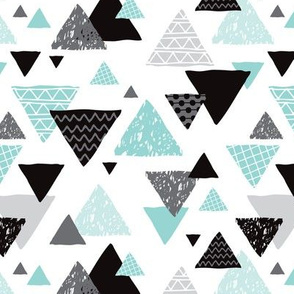 Geometric triangle aztec illustration hand drawn pattern mint blue