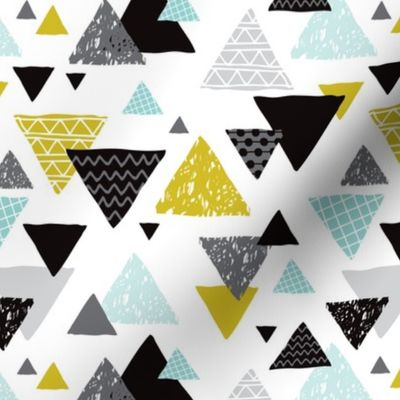 Geometric triangle aztec illustration hand drawn pattern mint and mustard