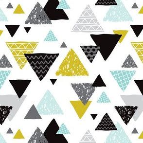 Geometric triangle aztec illustration hand drawn pattern mint and mustard