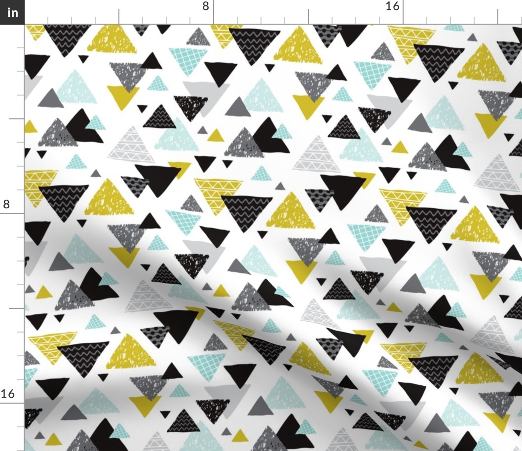 Geometric triangle aztec illustration hand drawn pattern mint and mustard