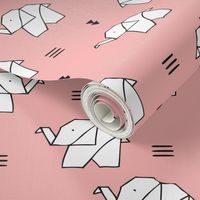 Cute origami japanese jungle animals elephant paper art illustration for kids geometric style design pale pink