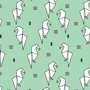 Cute origami japanese parrot bird paper art illustration for kids geometric style design mint pastel green