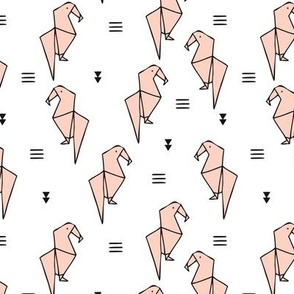 Cute origami japanese parrot bird paper art illustration for kids geometric style design pale blush pink