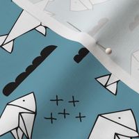 Cute origami japanese fish paper art illustration for kids geometric style design blue