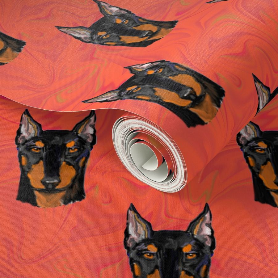 Rust Doberman Pinscher on Red Marble