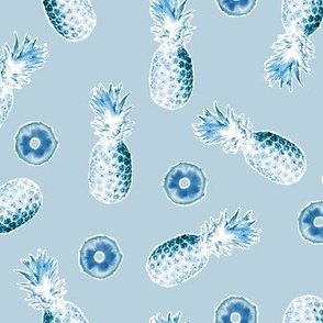 Pineapples and Slices on Light blue/gray