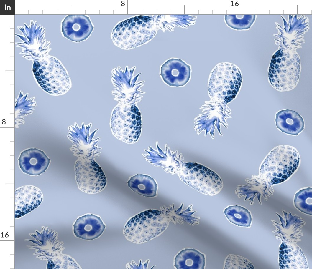 Pineapples Blue Background