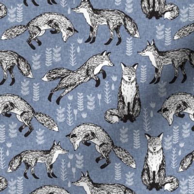 fox // woodland fox linen blue cute forest 