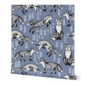 fox // woodland fox linen blue cute forest 