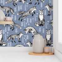 fox // woodland fox linen blue cute forest 