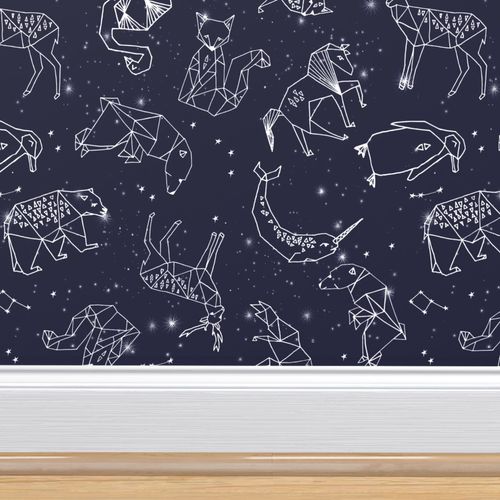 Roostery Constellations Origami Geometric Kids Animals Nursery Baby Stars Cream by Spoonflower