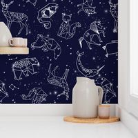 constellations // origami geometric animal astronomy stars night sky navy blue kids nursery baby print