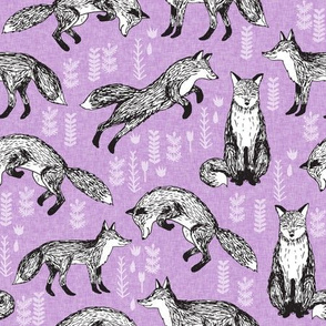 fox // woodland forest fox hand-drawn illustration purple lavender cute nursery kids print