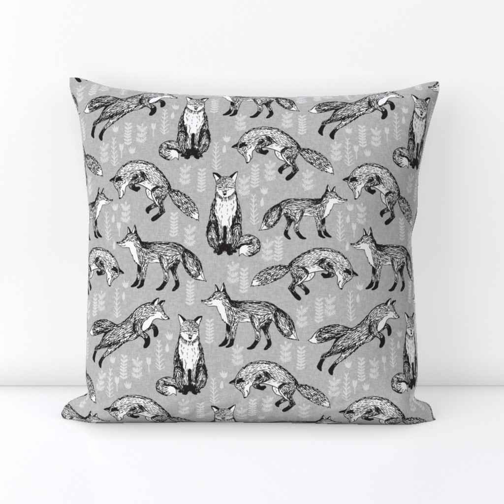 fox fabric // woodland forest hand-drawn illustration cute foxes for nursery baby kids prints