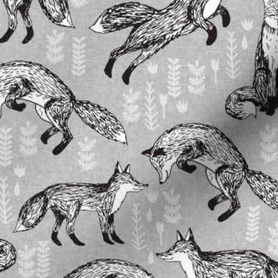 fox fabric // woodland forest hand-drawn illustration cute foxes for nursery baby kids prints