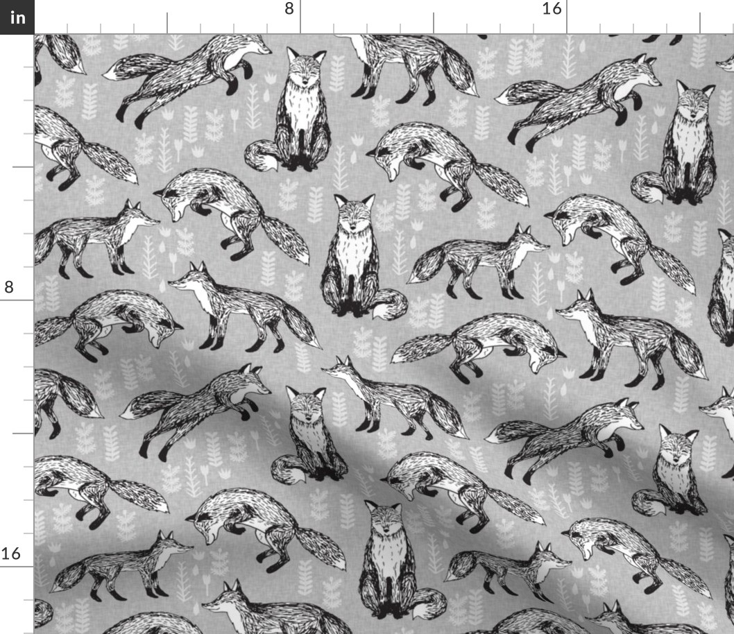 fox fabric // woodland forest hand-drawn illustration cute foxes for nursery baby kids prints