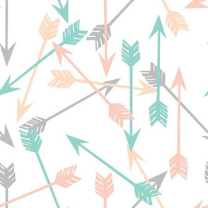 arrows scattered // peach pink mint and grey scattered arrows for nursery prints