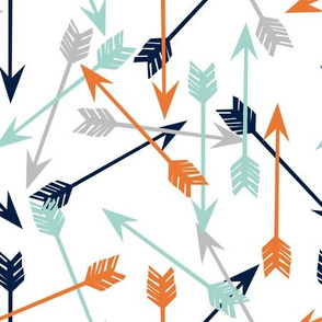 arrows scattered // orange mint grey navy boys print