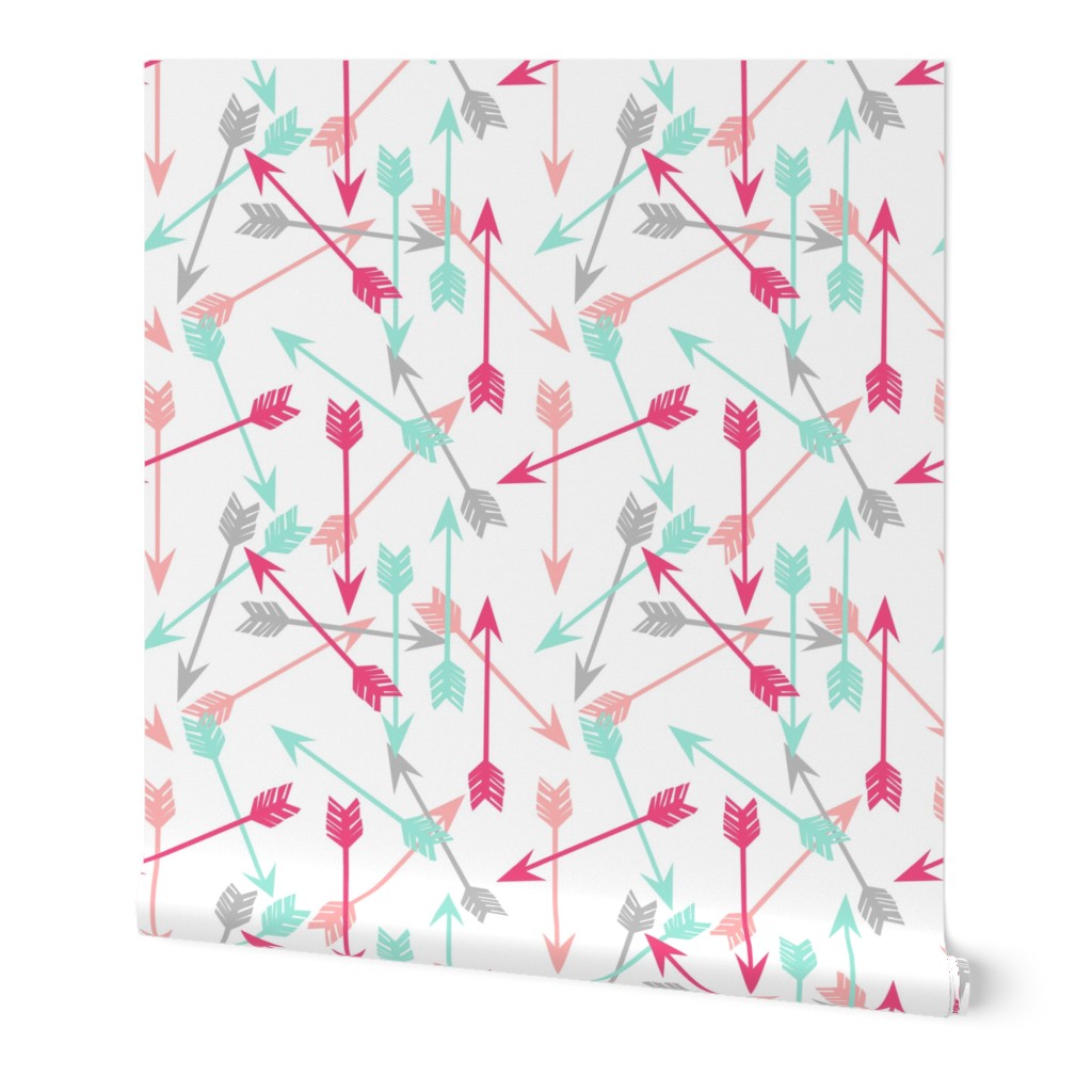 arrows scattered // pink hot pink grey mint girly pastel southwest girls room decor print