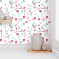 arrows scattered // pink hot pink grey mint girly pastel southwest girls room decor print