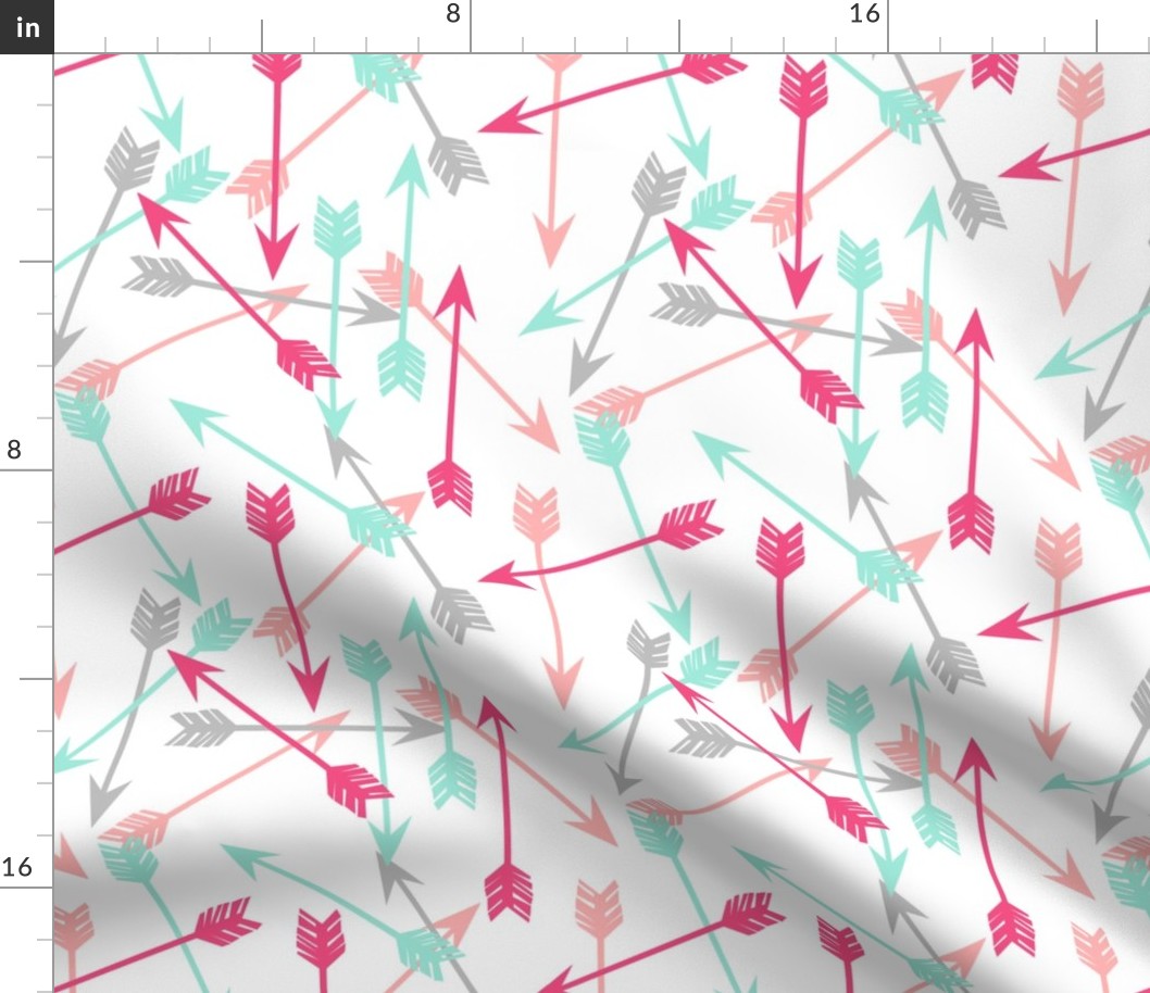 arrows scattered // pink hot pink grey mint girly pastel southwest girls room decor print